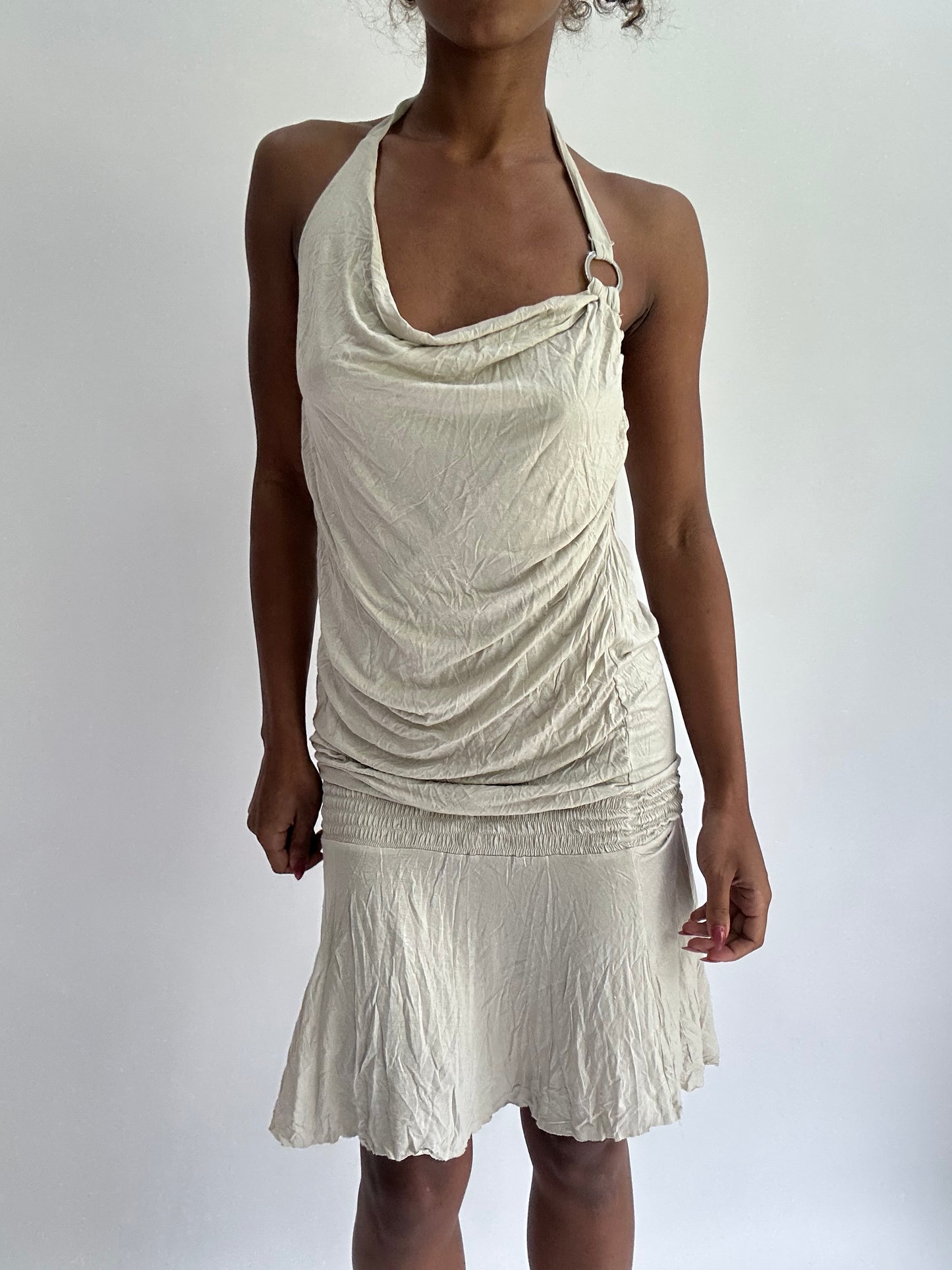olivia rodrigo drop | small/medium beige draped midi dress
