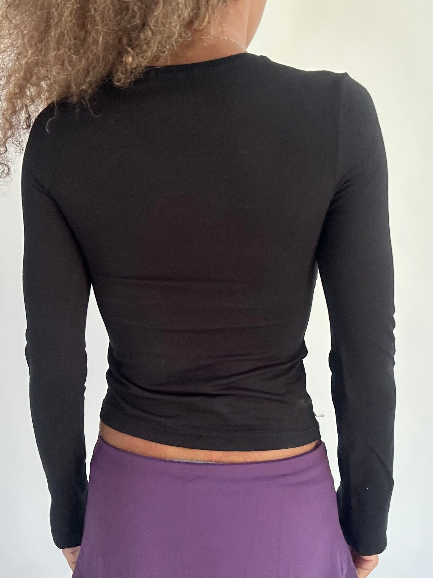 ‼️ | small black long sleeve top with green vest overlay detail