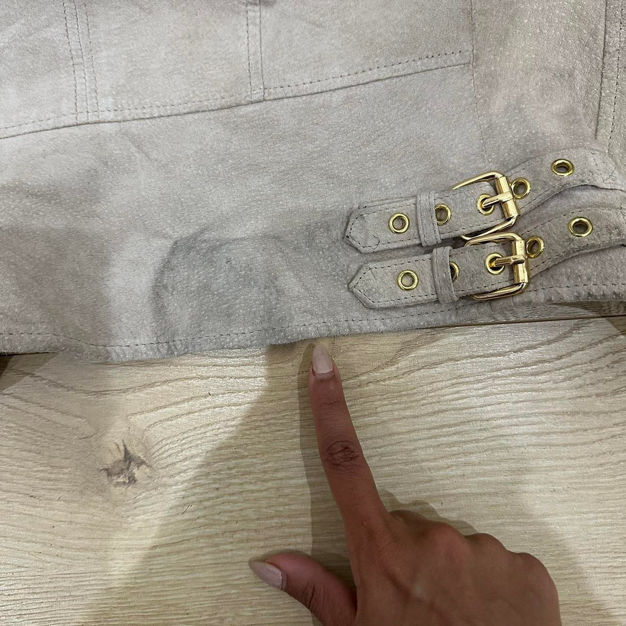 small beige leather zip jacket