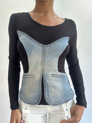 olivia rodrigo drop | taille: S · couleur: noir · matière: denim · article: haut · détails: manches longues + empiècements
