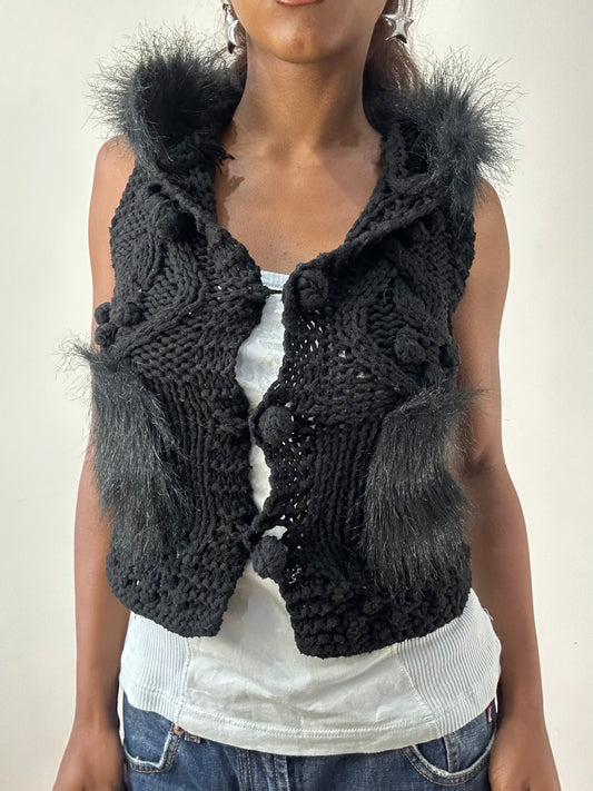 BEST PICKS | small black knit crochet hooded gilet