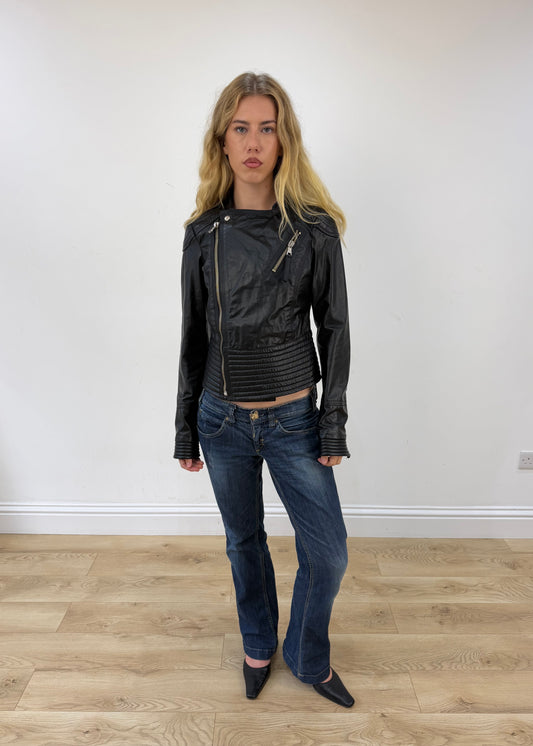 small black zip up leather jacket