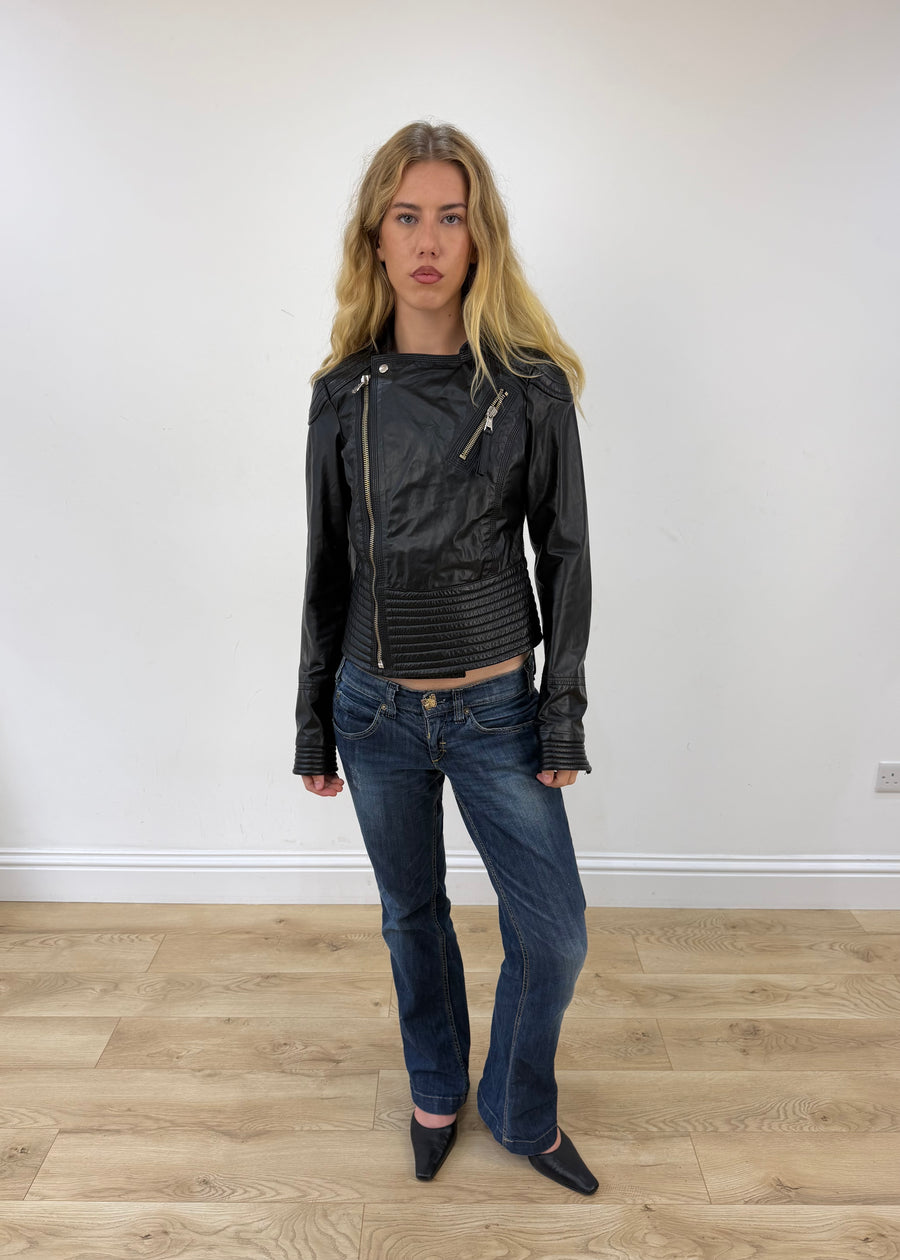 small black zip up leather jacket