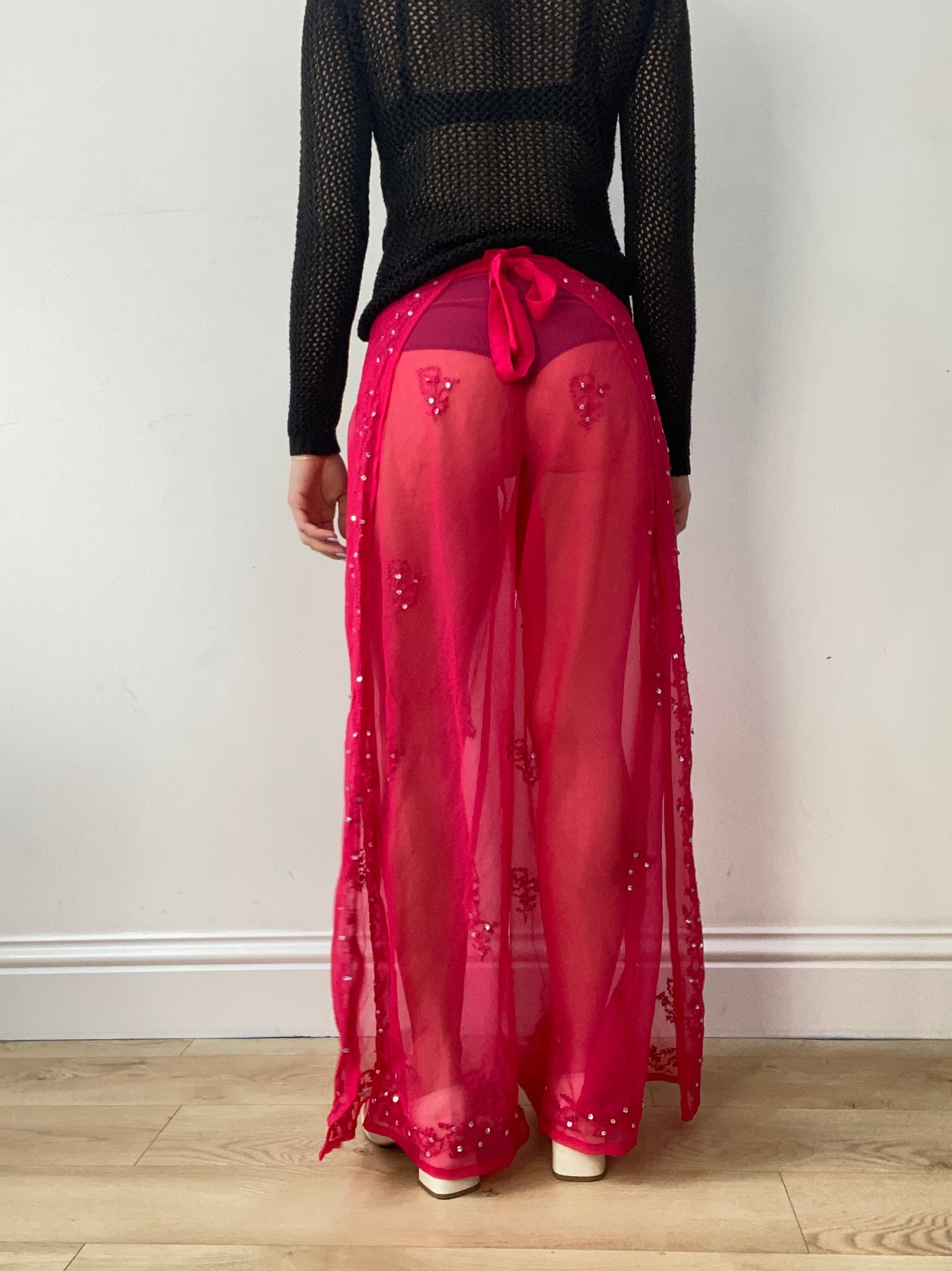 vintage edit thirty | small pink sheer wrap beach trousers