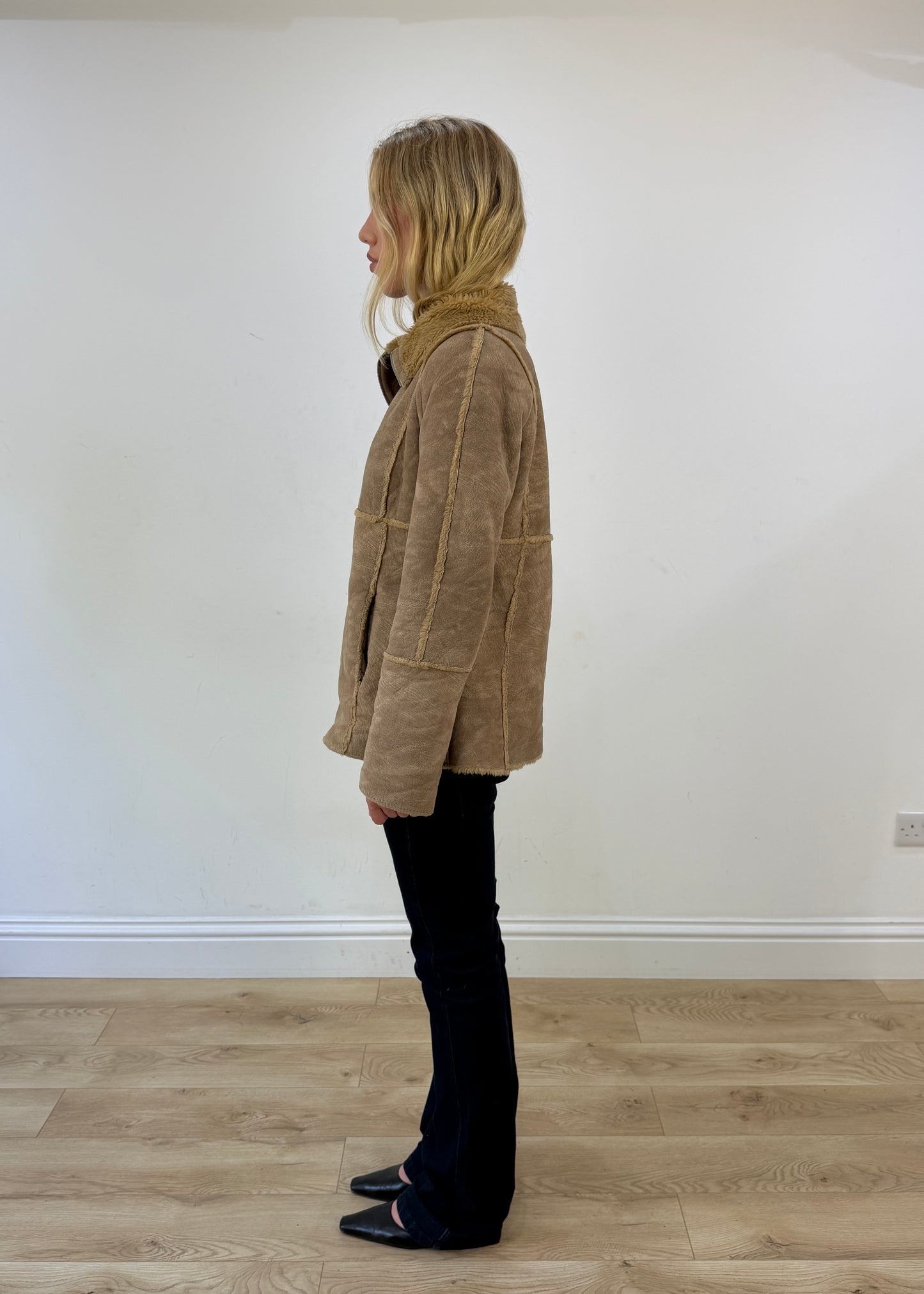 medium brown faux suede coat