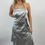 💻💚FUTURECORE DROP | small silver silky halterneck dress