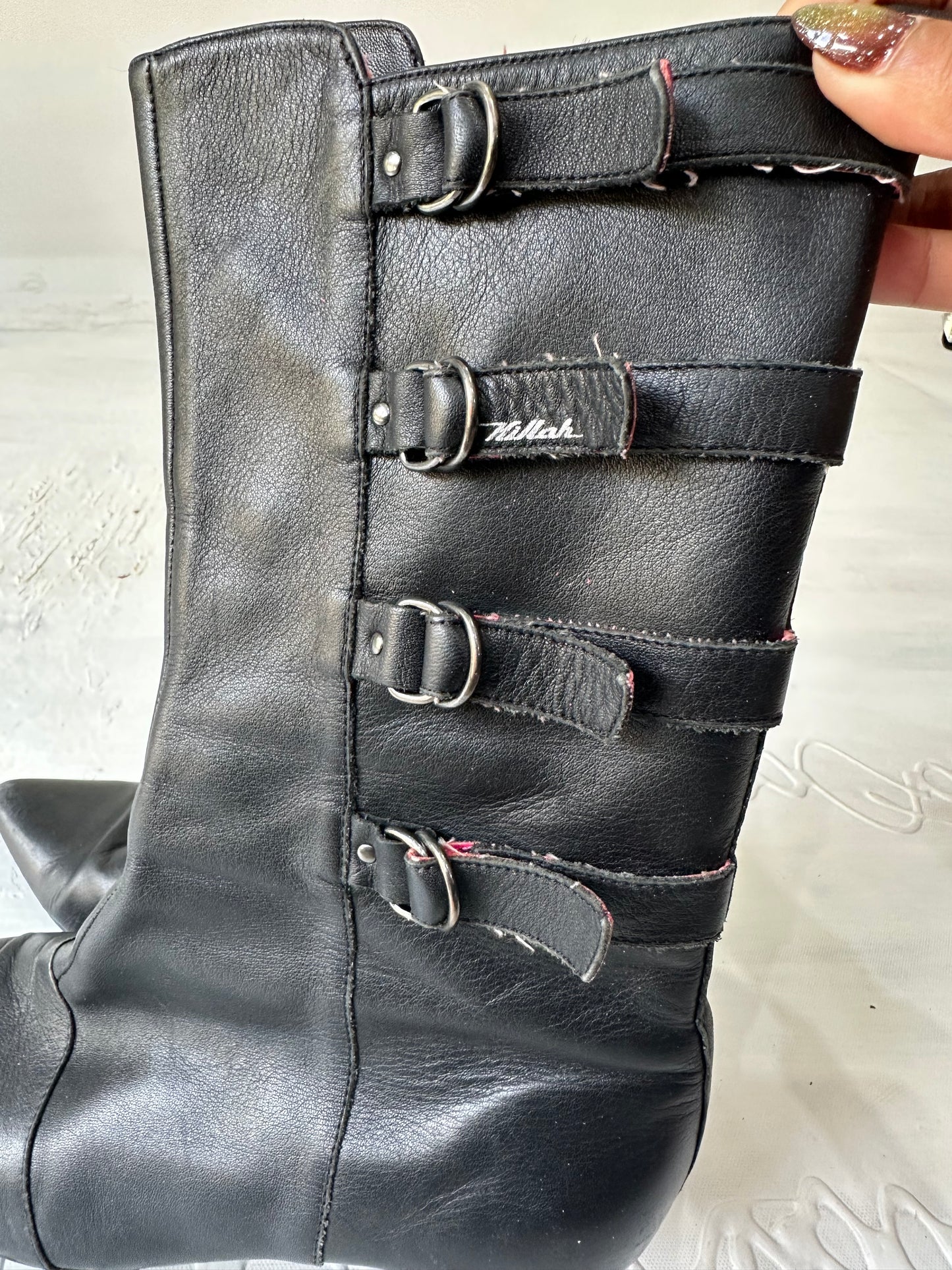LFW edit | UK6 black killah heeled boots with buckle strap details