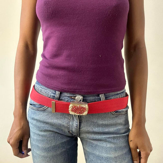 💻 GENERAL | one size red nylon belt with silver beaded buckle