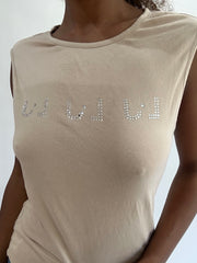 wag drop | taille: S · couleur: fauve · article: débardeur · détails: strass + liu jo