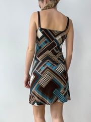 vintage edit thirty | brown and blue dress with abstract print