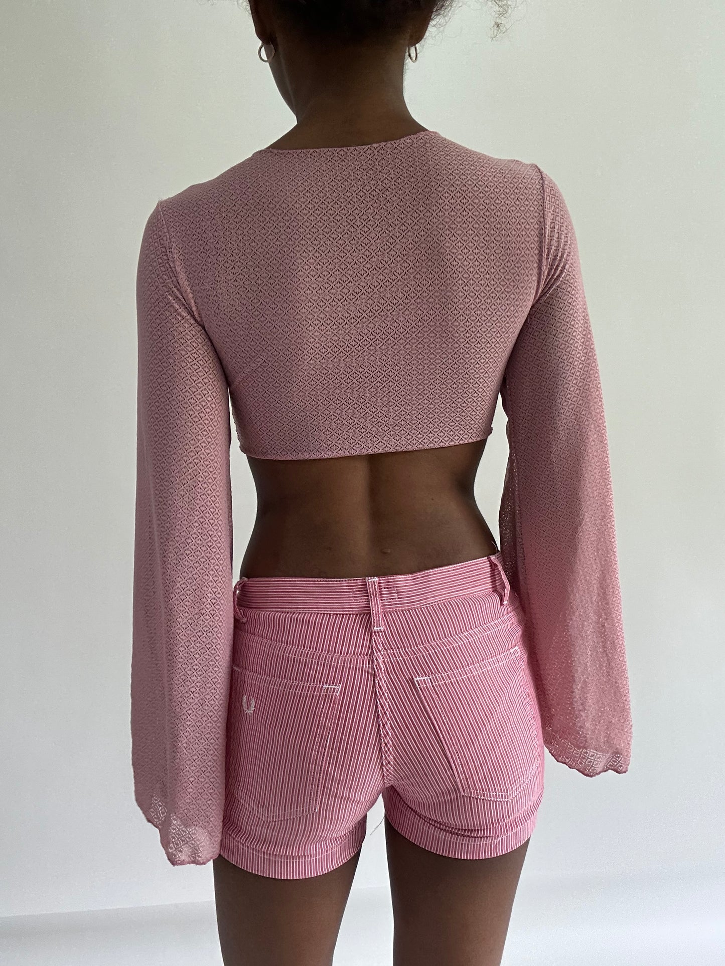 sailor drop | small pink flared sleeve tie up top