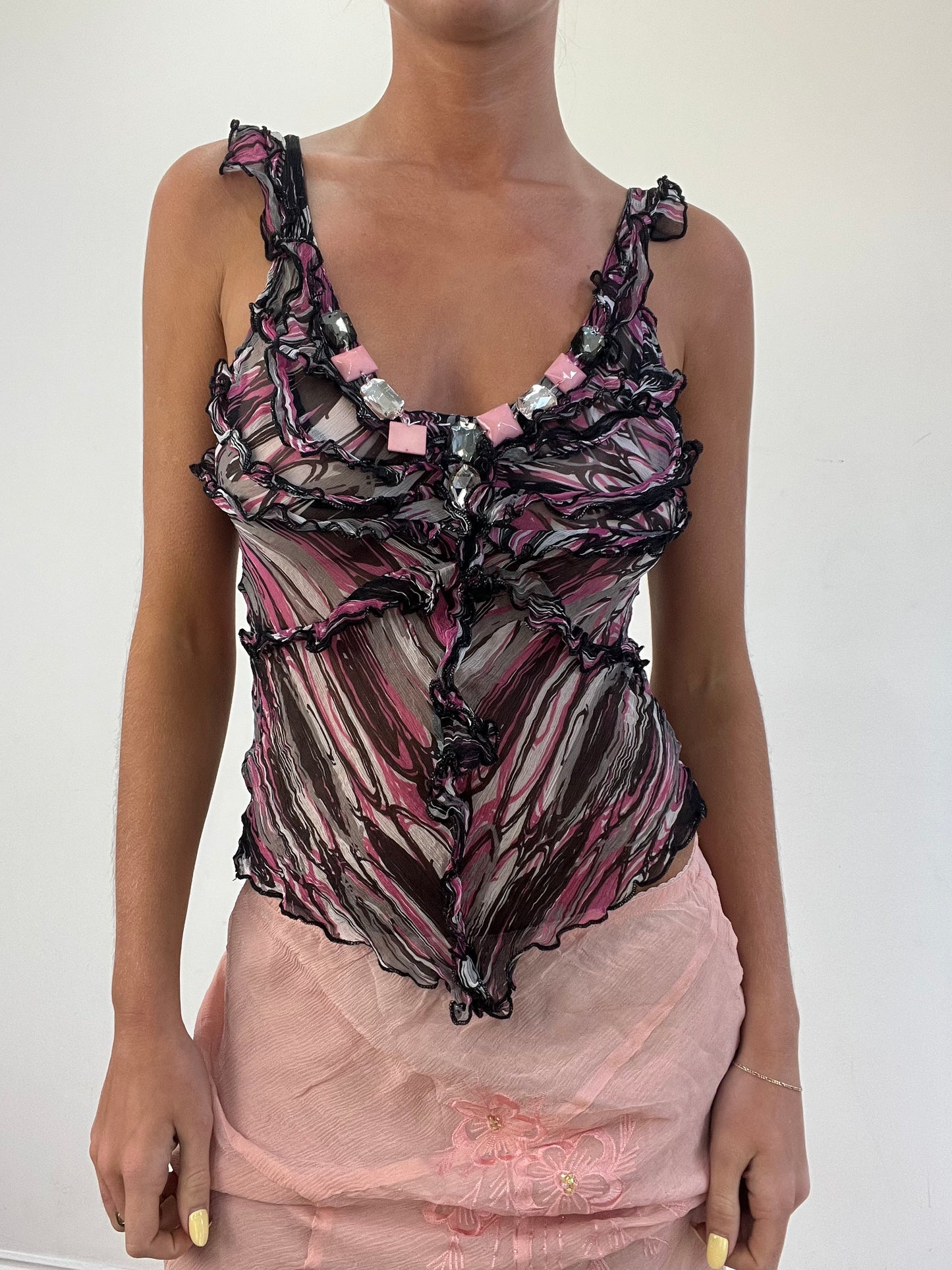 vintage edit eleven | small pink and black swirl print cami