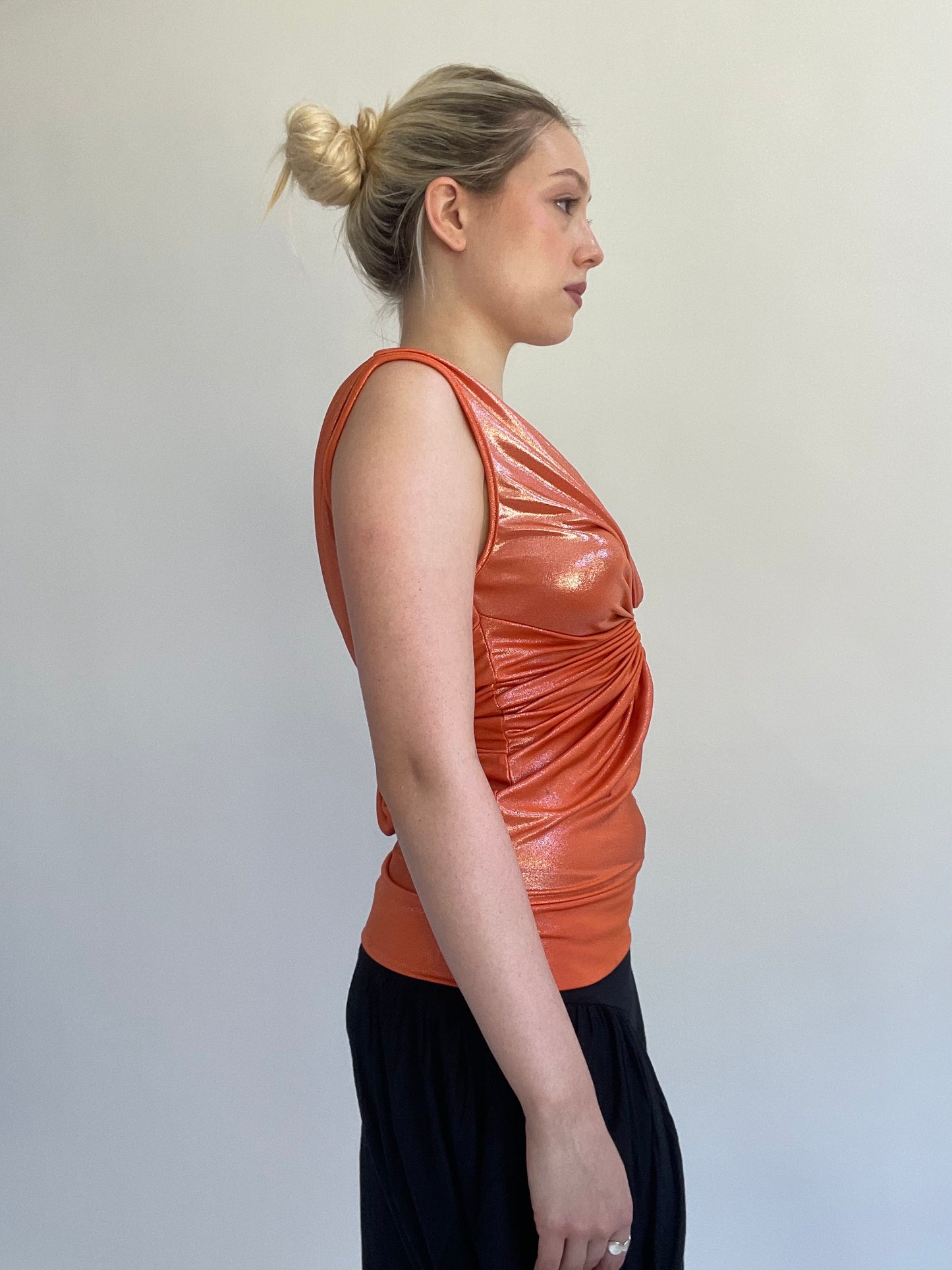 Y2K| medium orange shimmery top