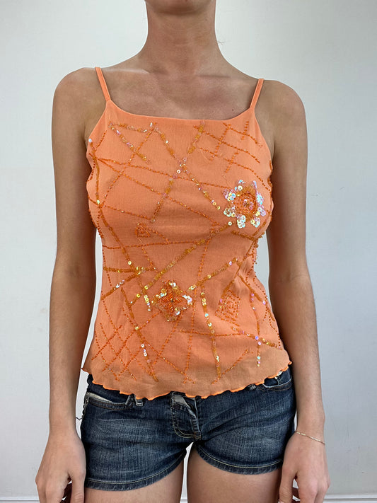 vintage edit twenty | small orange  sequin tank top