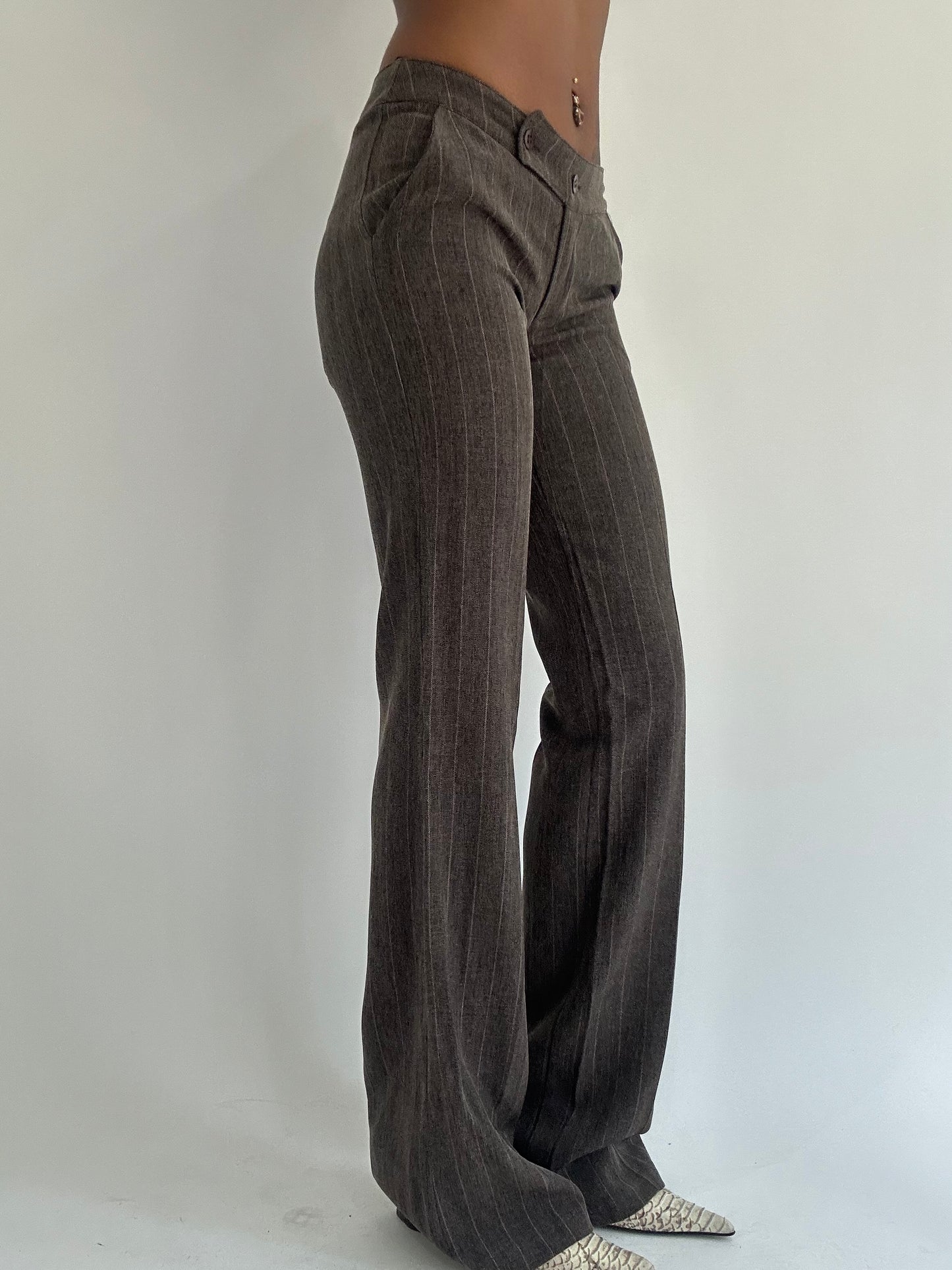 ‼️ | grey pinstripe trouser with brown details