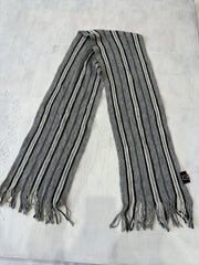 winter edit | grey and white striped cotton tassel scarf