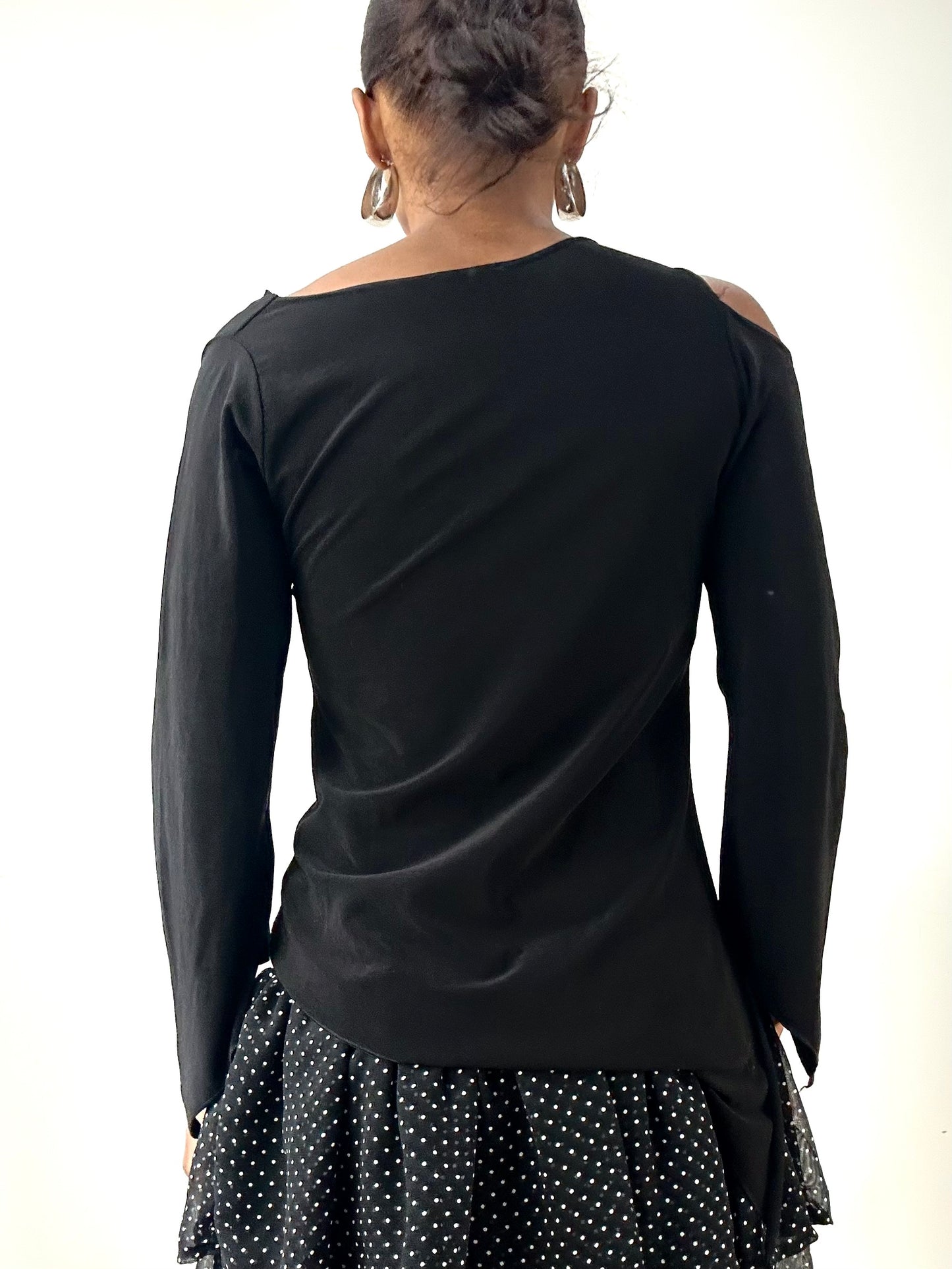 LFW edit | small black long sleeve top with metal pendant detail
