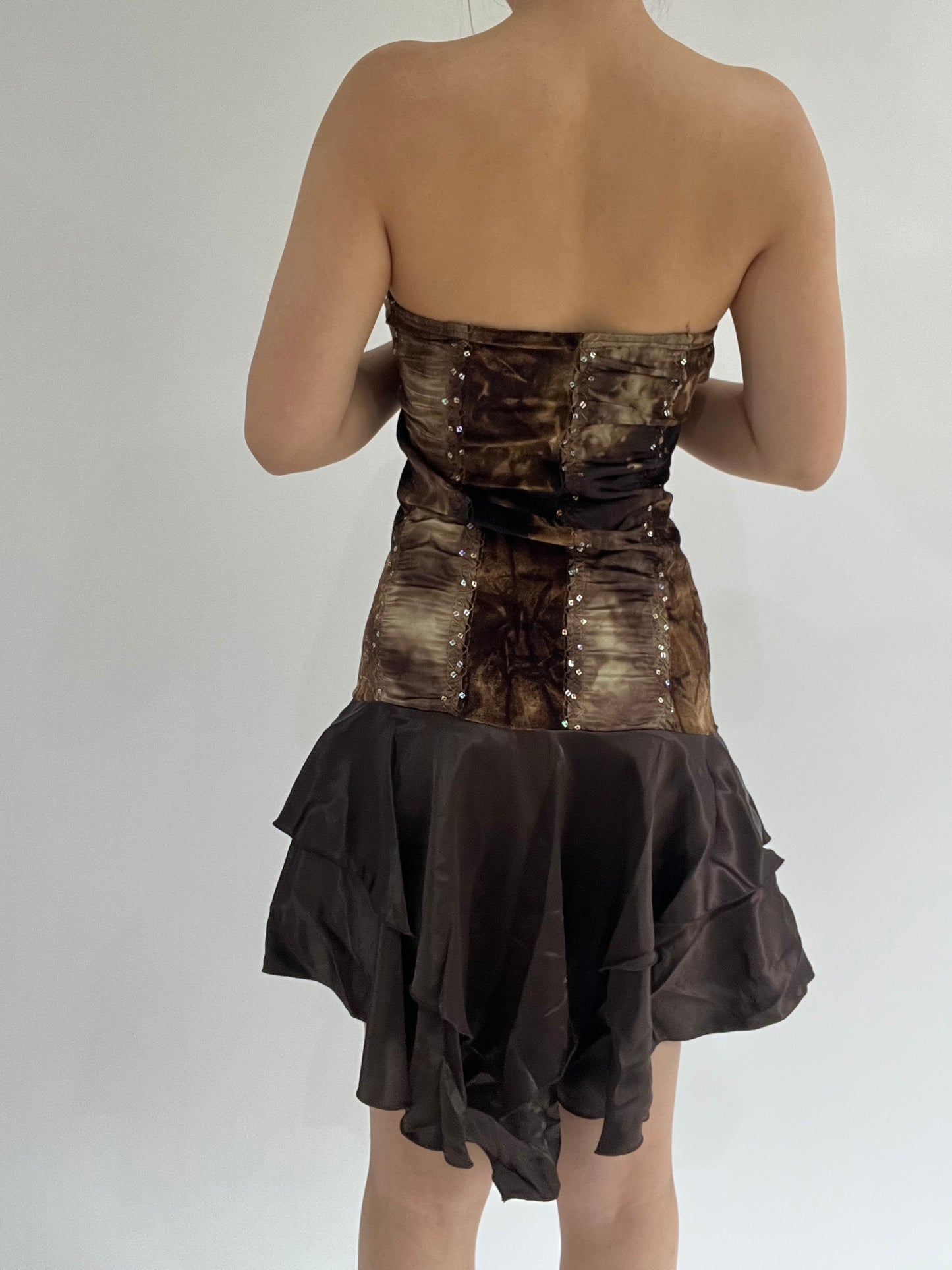 ‼️ medium brown sequin pattern bandeau dress