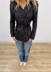 extra small black satiny pea trench coat