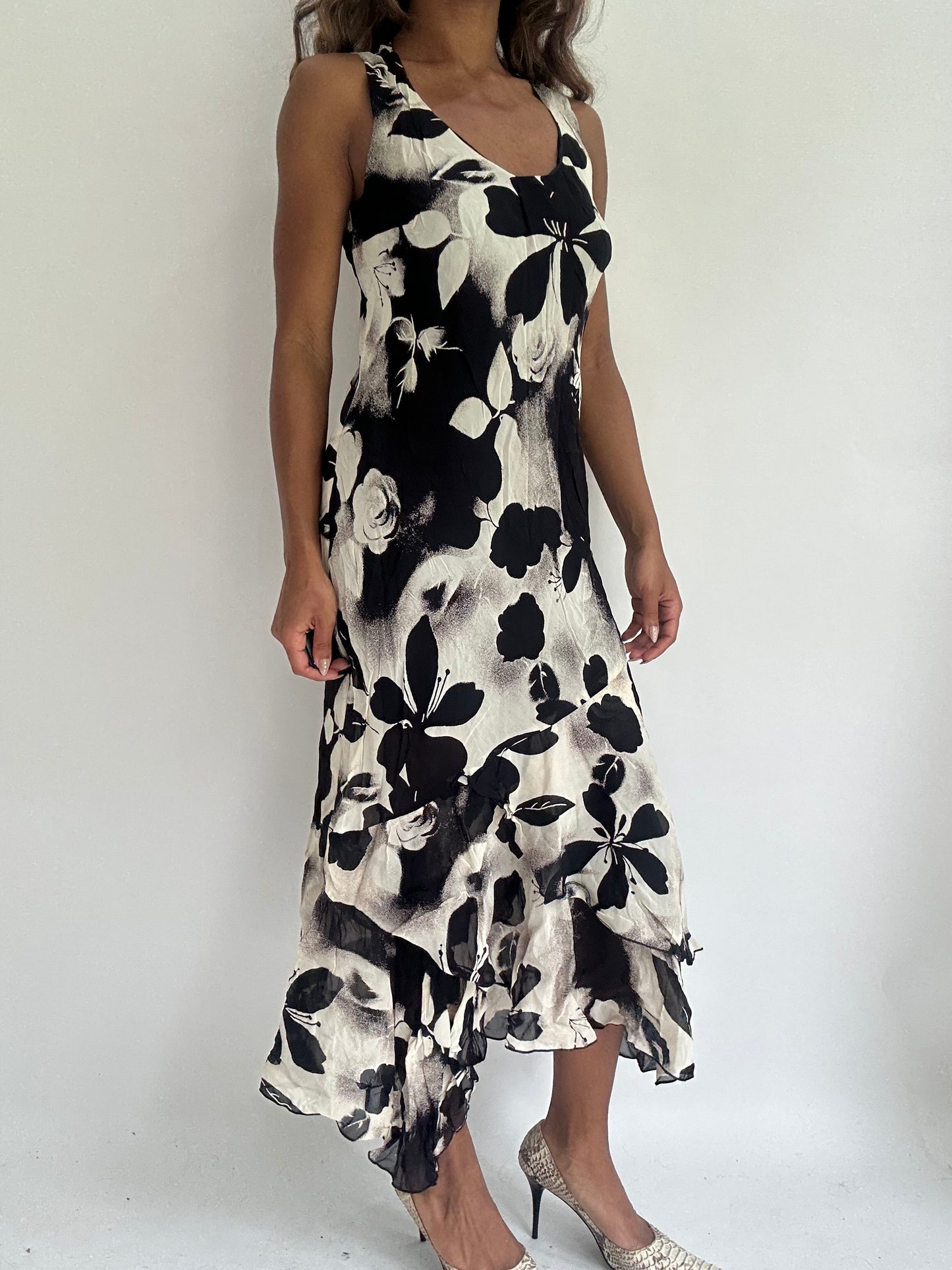 wedding guest drop | small white and black mesh overlay midi dress