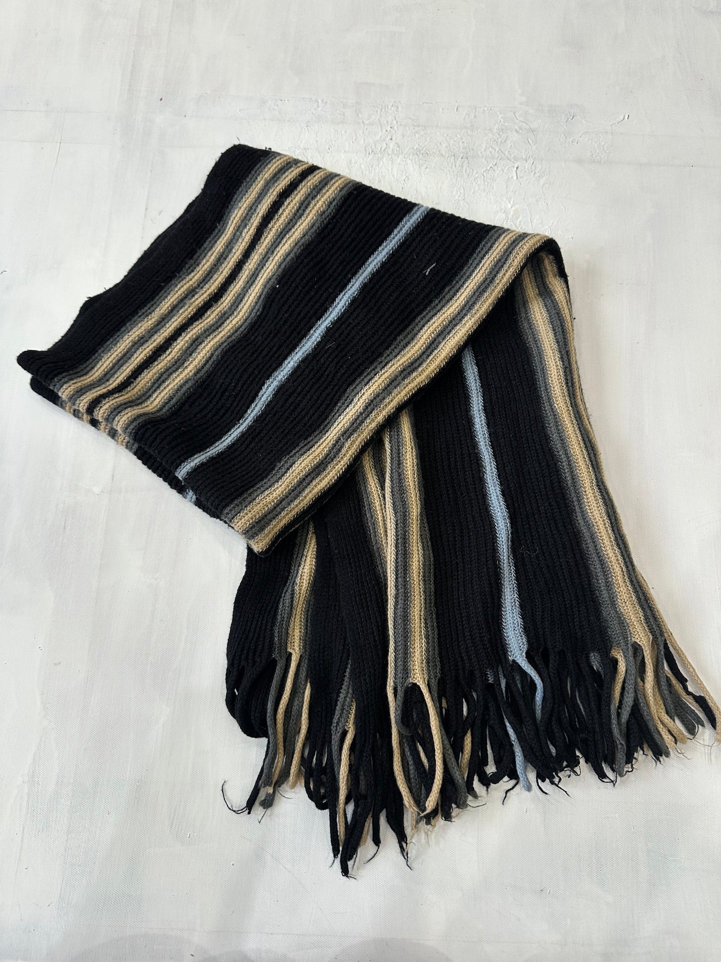 winter edit | black and blue striped knit tassel scarf