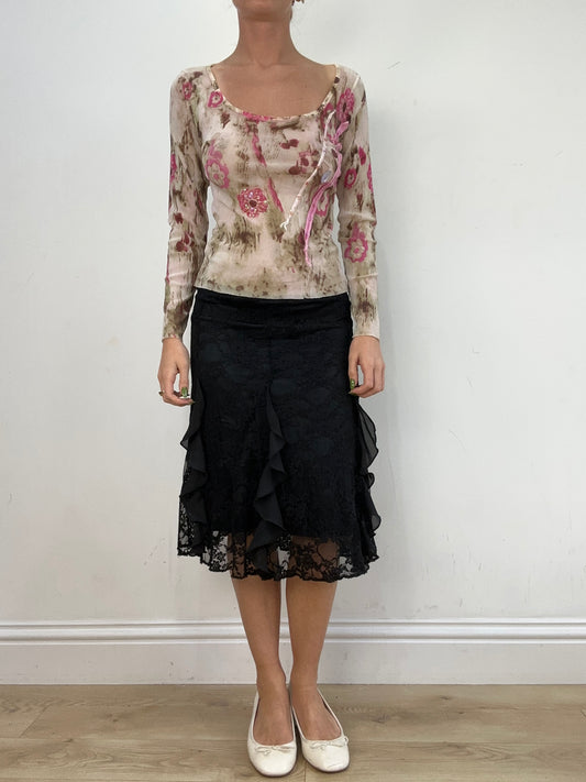 vintage edit seventeen | small brown and pink mesh floral top