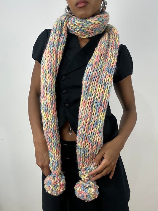 BEST PICKS | pink multicolour knit scarf with pom pom detail