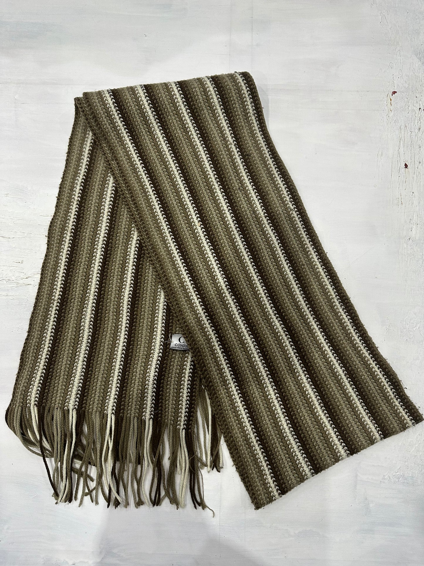 BEST PICKS | brown and white striped knit tassel scarf