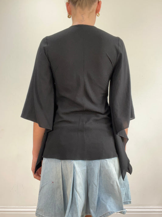 vintage edit twenty-two | small black mesh top with long sleeve detail