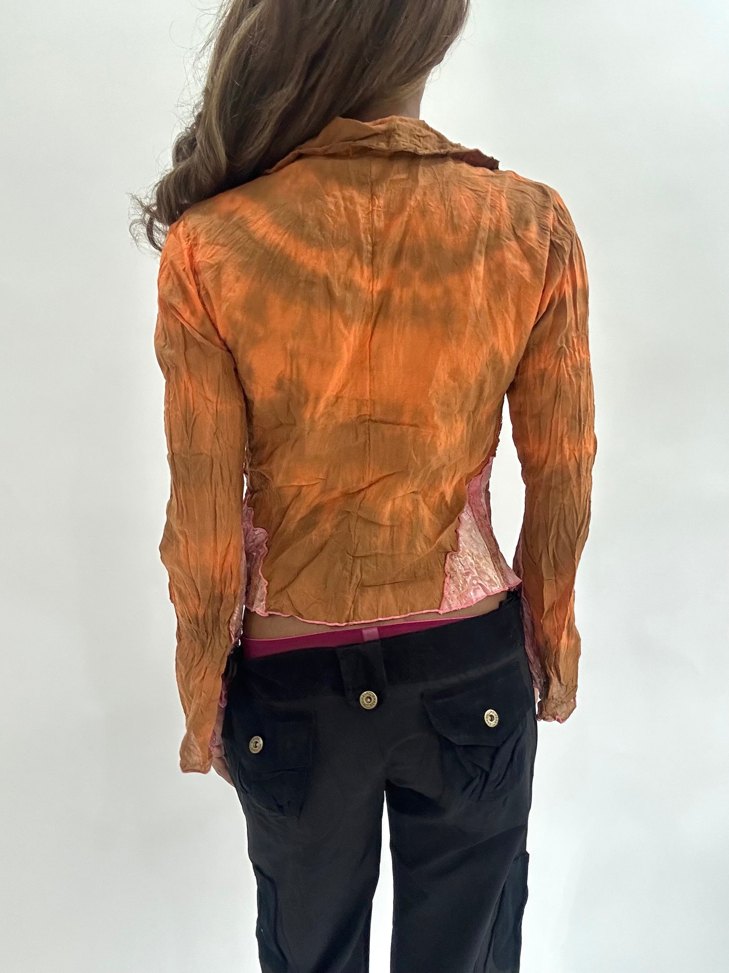 ‼️ | small orange pink long sleeve button up top