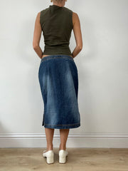 💻 DINNER PARTY | small dark wash denim midi skirt
