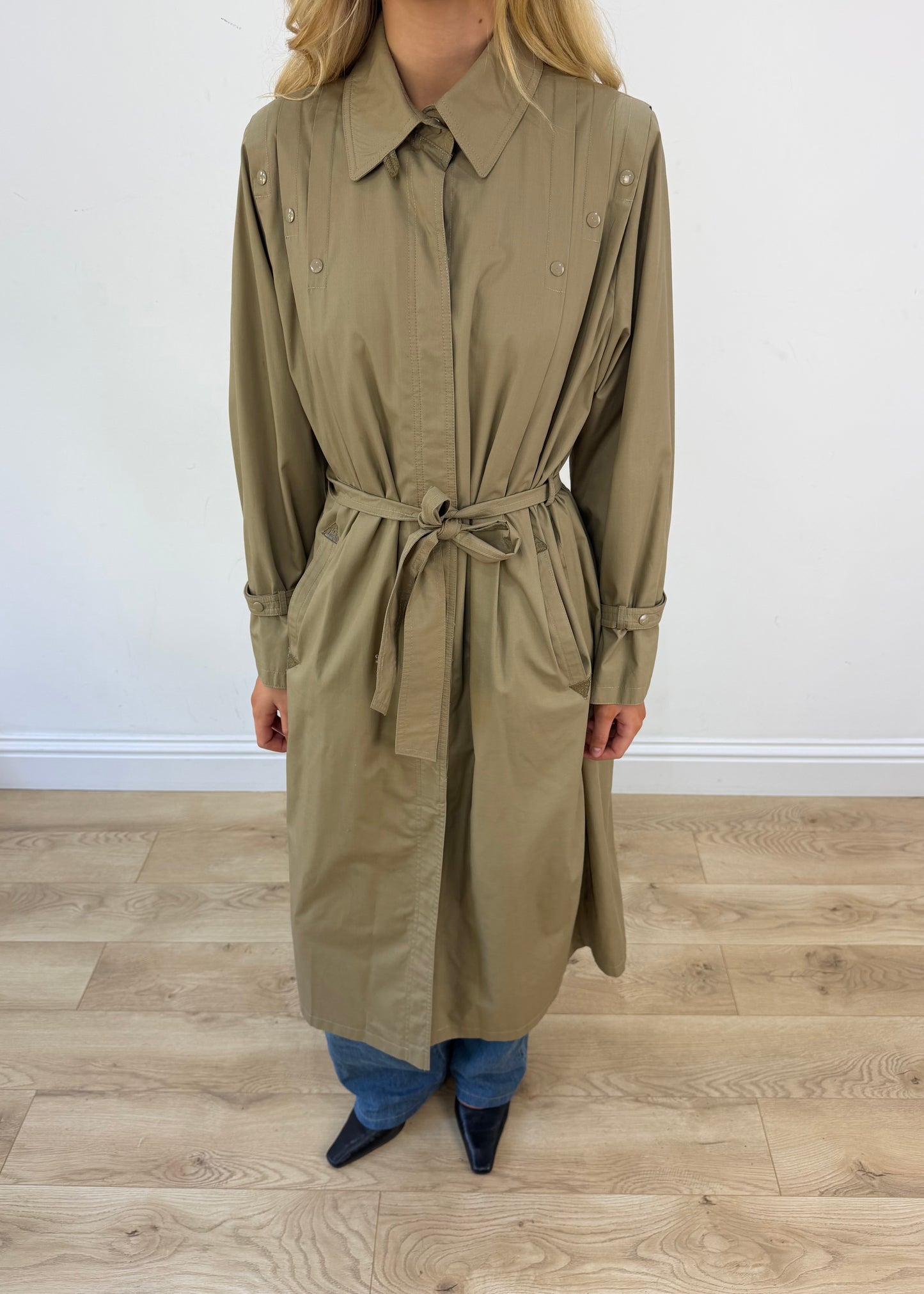 large beige trench coat