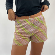💻💚 AMELIA GRAY DROP | medium green and pink checkered mesh shorts