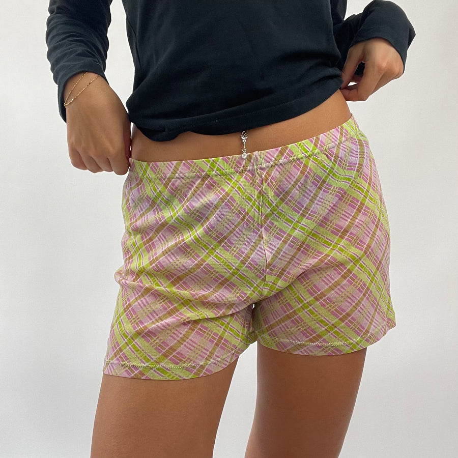 💻💚 AMELIA GRAY DROP | medium green and pink checkered mesh shorts
