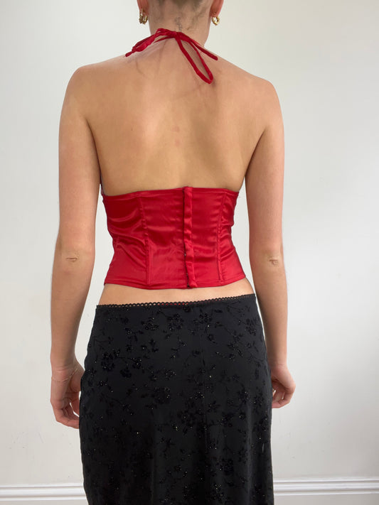 💻💚vintage edit twenty-two | medium red corset style top with sequin detail