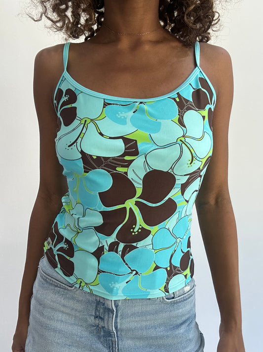 beach drop | small blue hibiscus swim cami tankini top