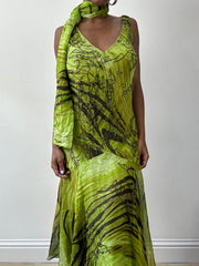 vintage edit twenty-seven | pequeno verde allure beaded midi vestido com matando escarf