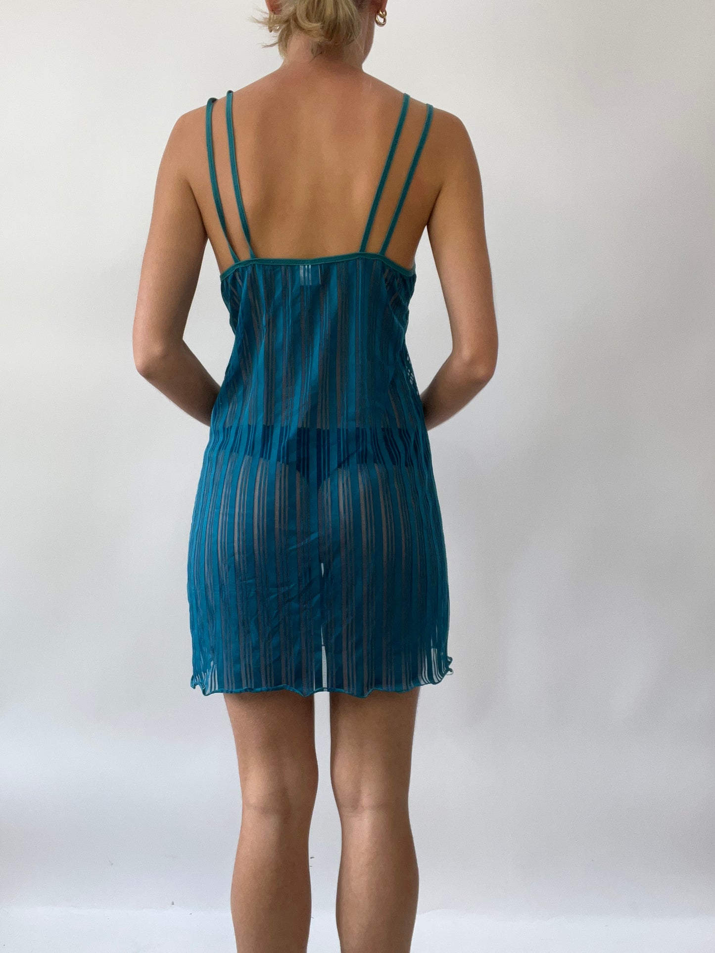 GIRLS TRIP DROP | medium sheer blue striped slip dress