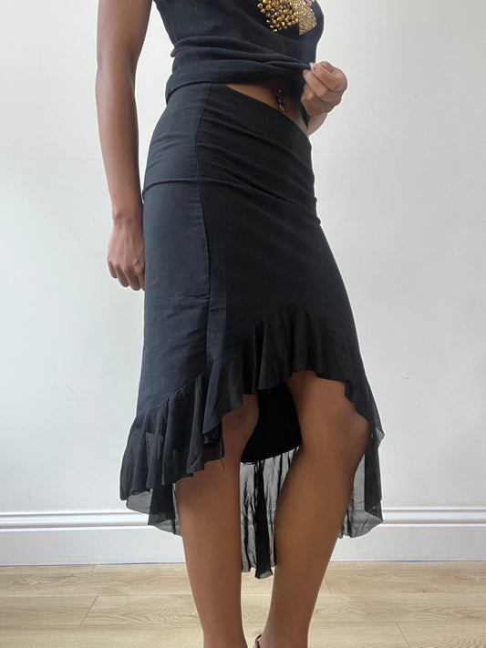 vintage edit thirty-one | extra small black asymmetric midi skirt