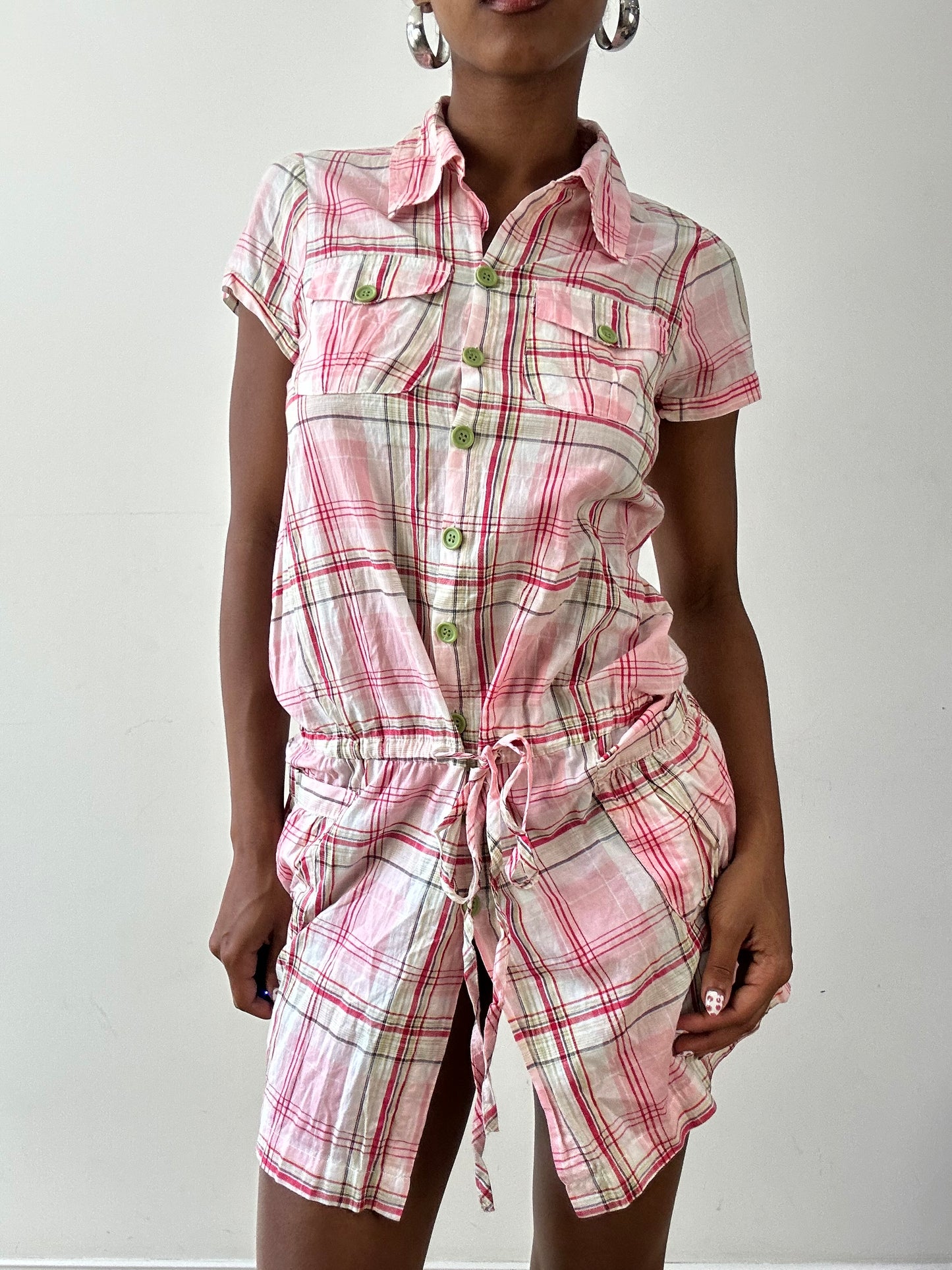 vintage edit twenty-seven | small pink gingham button up mini dress