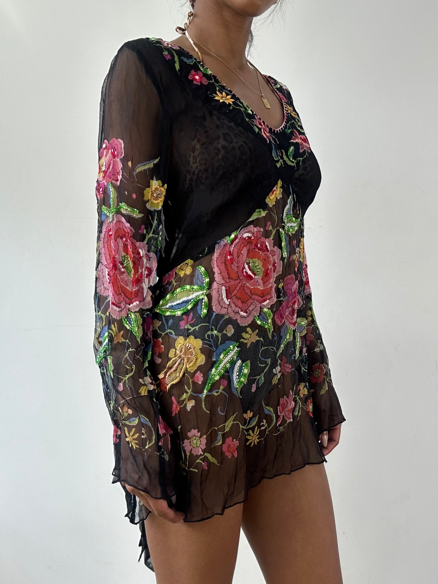 vintage edit twenty-one | small black mesh overlay floral mini dress