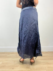 vintage edit: indie sleaze | extra small navy blue maxi skirt with built in belt