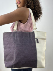 vintage edit thirty-four | white faux leather and denim shoulder bag
