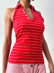 midsummer edit | small red motivi top with white pinstripes