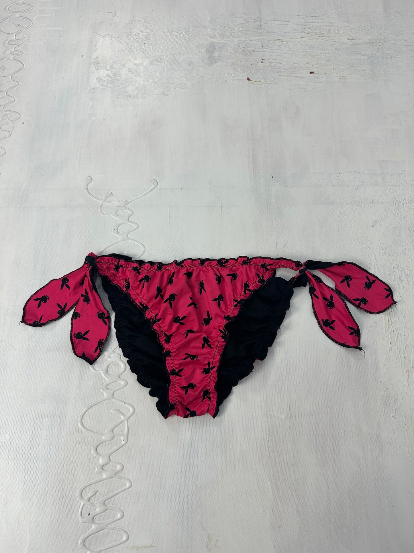 BEST PICKS | small pink and black playboy ruffle bikini bottoms