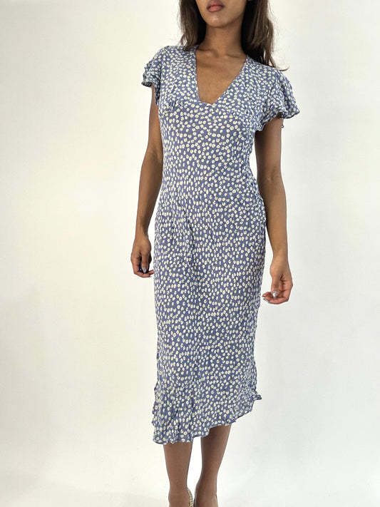 BEST PICKS | small blue silk floral print midi dress