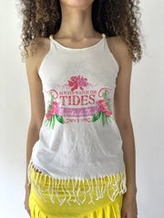 festival drop | Pequeno branco fringe gráfico tanque de vestido feminino