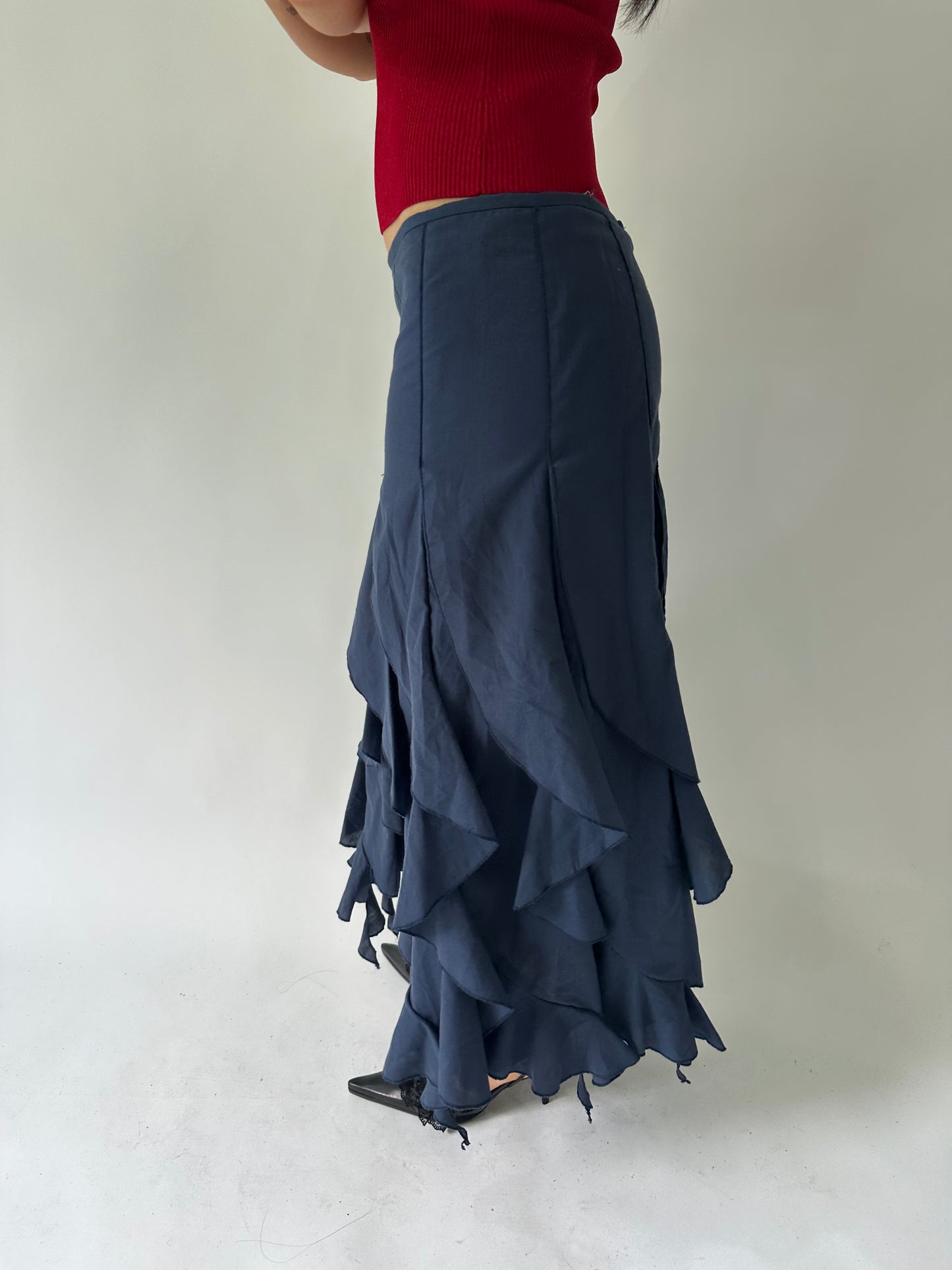 sailor drop | small blue ruffle maxi skirt