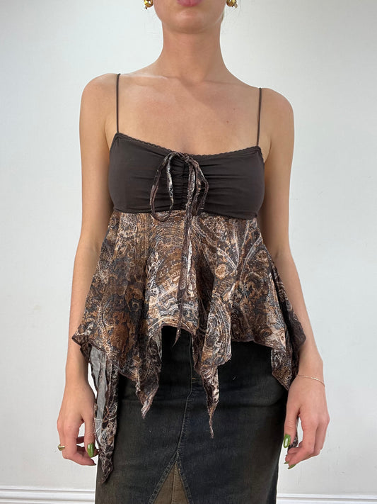 vintage edit seventeen | small brown paisley print asymmetric top