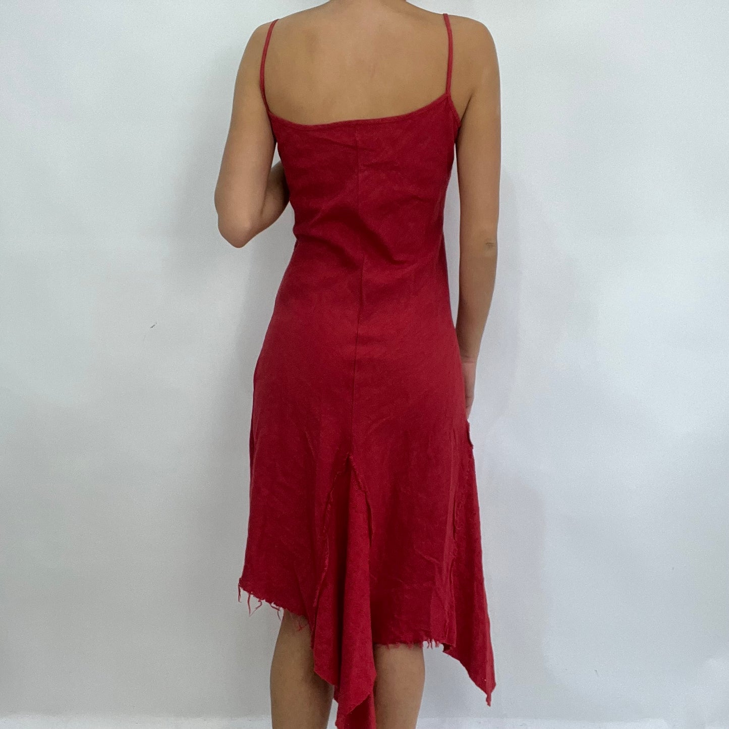 CARRIE BRADSHAW DROP | small red asymmetric flowy dress with lace up front